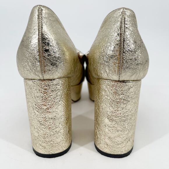 Gucci Gold Metallic Crackled Leather GG Marmont Fringe Platform Heels EU 36 - Picture 13 of 16